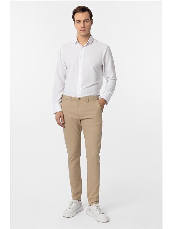 Süvari Bej Slim Armürlü Pantolon
