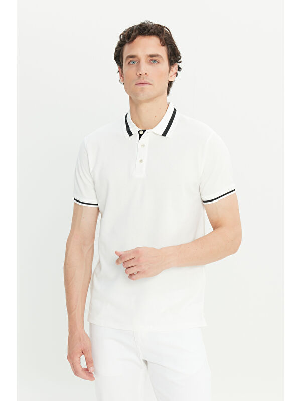 Altınyıldız Classics Erkek Beyaz %100 Pamuk Slim Fit Dar Kesim Polo Yaka Tişört