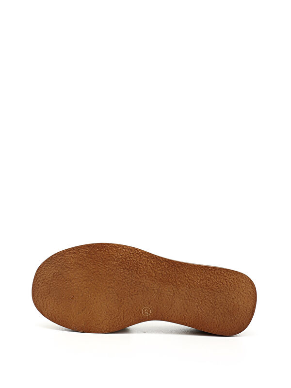 Kadın KREM Dolgu Taban Hakiki Deri Terlik - Görsel 5