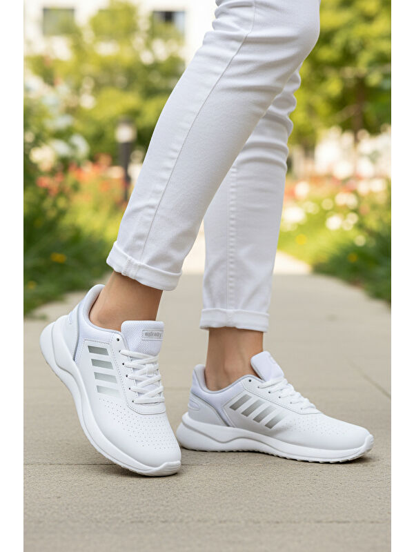 Beyaz Bağcıklı Hafif Esnek Unisex Spor Ayakkabı Nereus G - Görsel 4