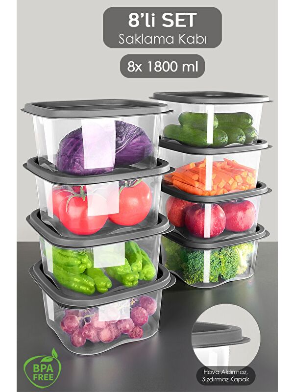 Meleni Home 8 Adet Kare Erzak Gıda Saklama Kabı 1800 ml