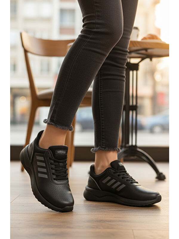 Siyah Bağcıklı Hafif Esnek Unisex Spor Ayakkabı Nereus G - Görsel 4