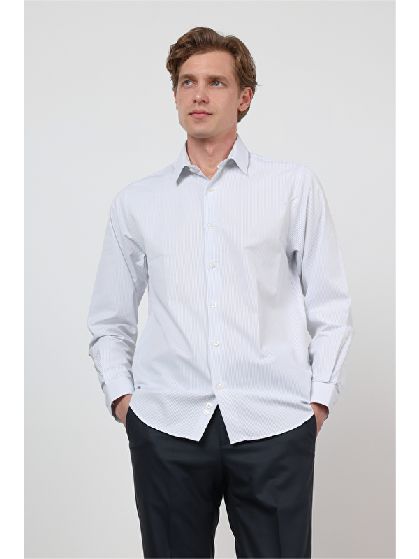 İMZA Sert Yaka Uzun Kol Cepsiz Slim Fit Pamuklu Gömlek 1004260210