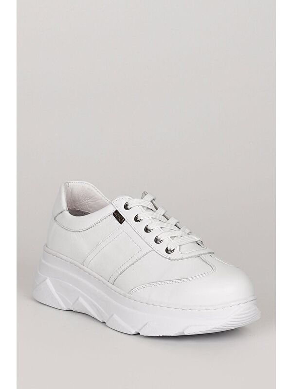 Hakiki Deri Yuvarlak Burun Dolgu Taban Bağcıklı Kadın Sneaker 24186 - Görsel 7