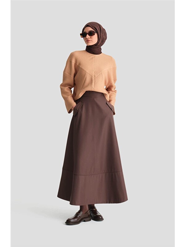 ARMİNE Örme Çizgi Efektli Kazak 24K3616 Camel