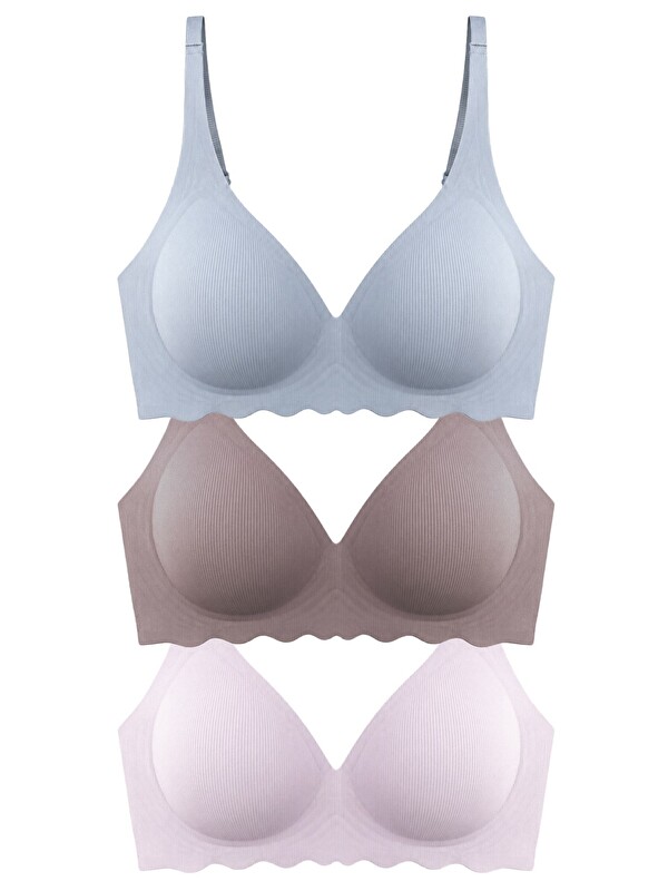 Cottonhill Seamless Bra - Lumera | Lazer Kesim Balensiz Rib Dokulu Dalga Kesim Dikişsiz Kadın Sütyen 3'Lü Paket