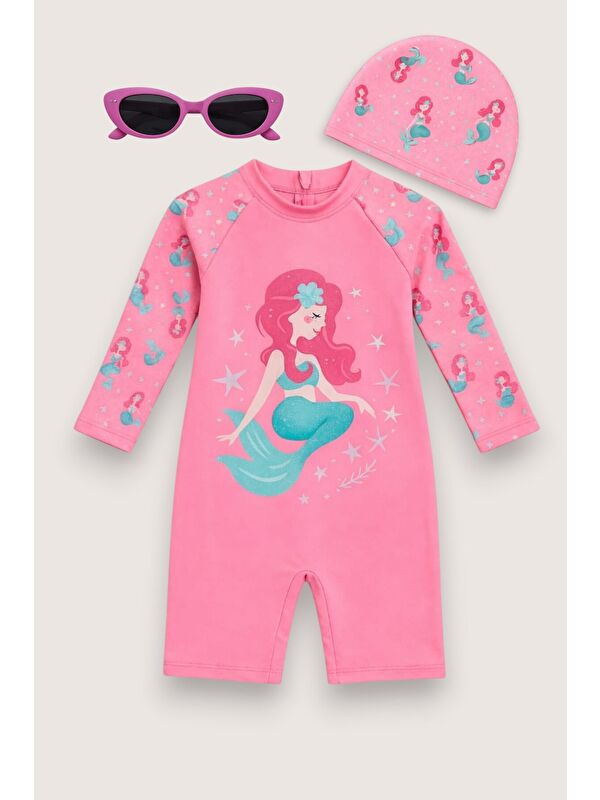 My Kids Wear Çocuk Desenli Mayo Takımı - UV Korumalı Bone ve Güneş Gözlüğü Hediyeli 2'li Set 12698