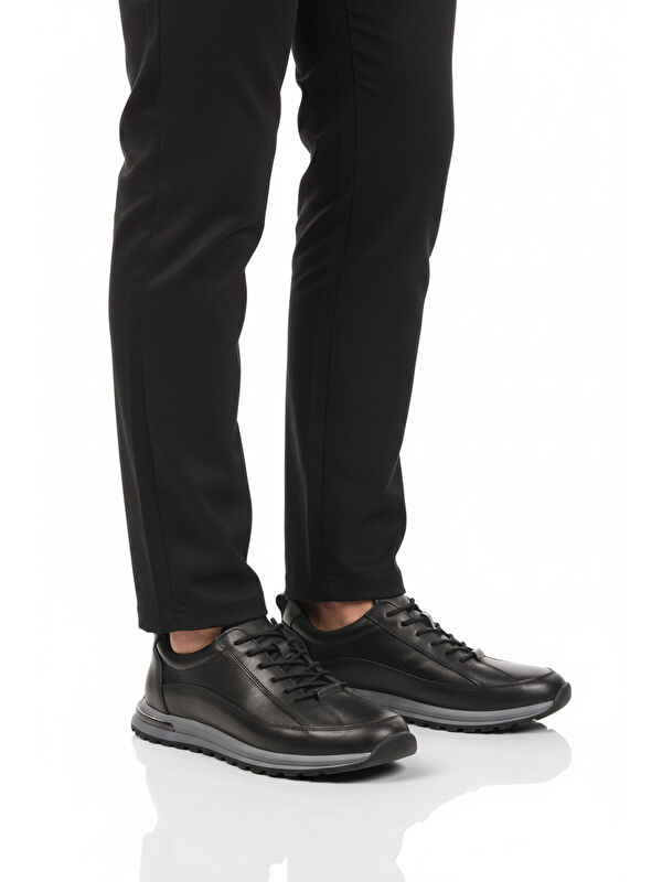 Siyah Hakiki Deri Erkek Sneaker 2036 M - Görsel 2