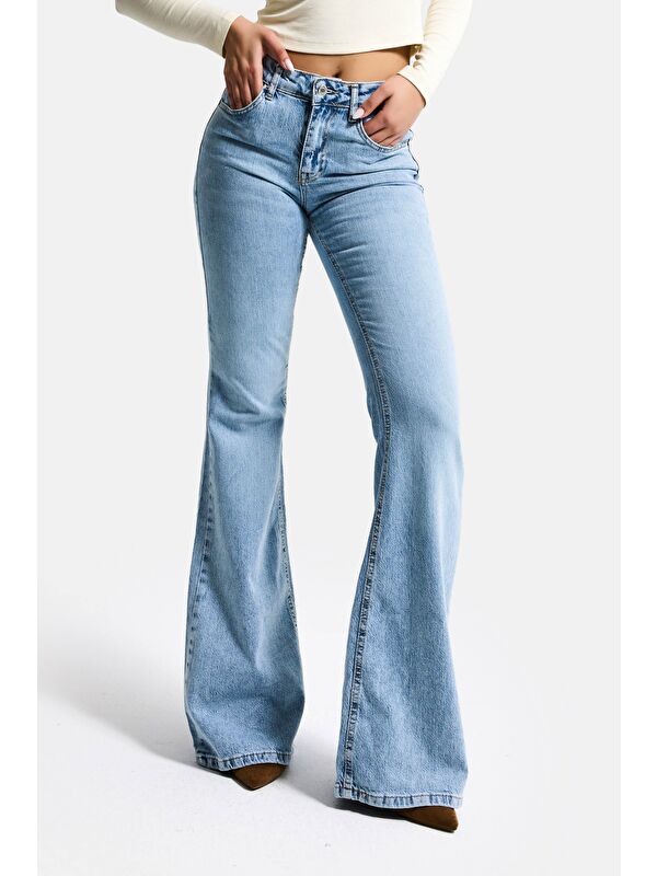It's Basic Kadın Ice 4s6-3 Mid Rise Flare Fit Esnek Kumaş Denim Jean