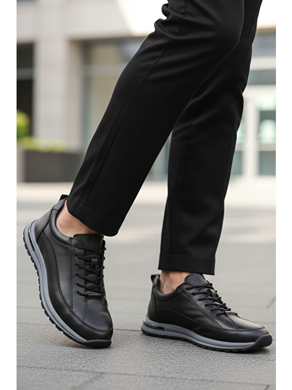 Siyah Hakiki Deri Erkek Sneaker 2036 M - Görsel 4