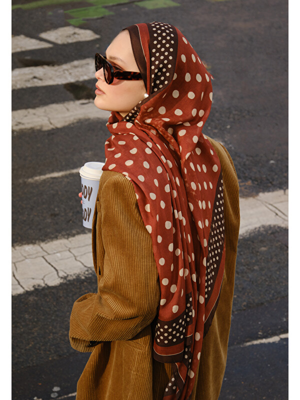 Fresh Scarfs Puantiye Desen Rami Şal Kiremit