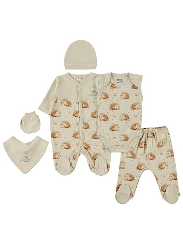 Civil Baby Kız Bebek 6'lı Zıbın Setleri - Bej 0-1 Ay