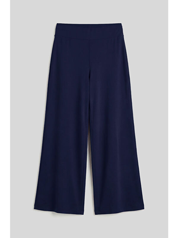 Tommylife Koyu Mor Comfort Fit Geniş Paça Korsajlı Palazzo Kadın Pantolon - 94681