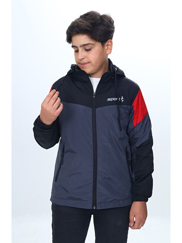 Toontoykids Erkek Çocuk Sport Baskılı Kapüşonlu Yağmurluk