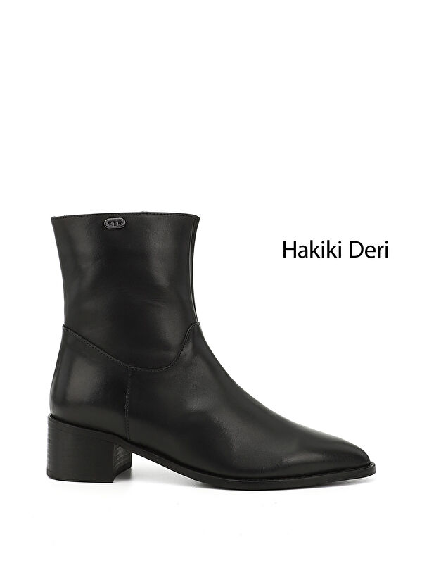GÖNDERİ(R) Kadın ZÜMRÜT-SİYAH Fermuarlı Sivri Burun Hakiki Deri Bot