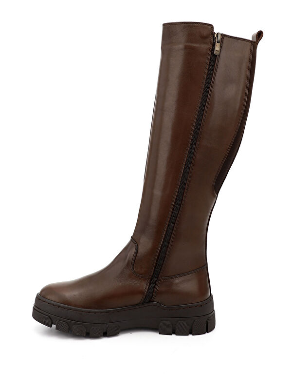Kadın ORTA KAHVERENGİ Fermuarlı Kauçuk Taban Hakiki Deri Çizme - Görsel 4