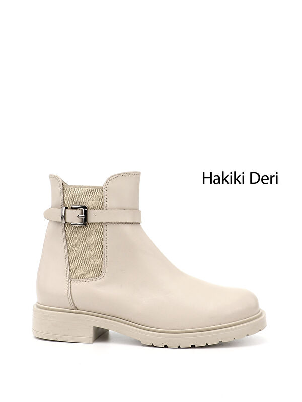 GÖNDERİ(R) Kadın BEJ-CAMEL Tokalı Hakiki Deri Chelsea Bot