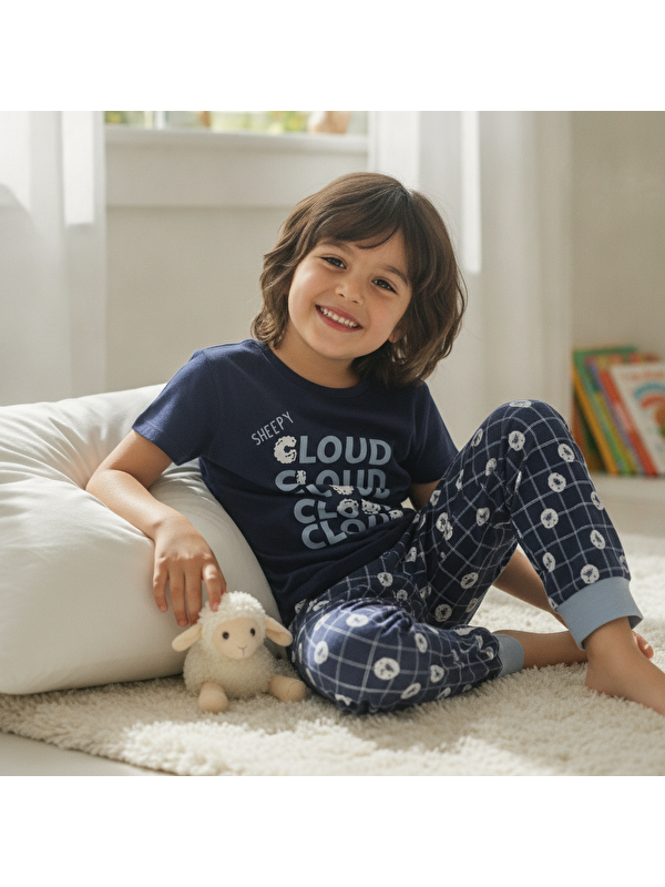 Bonbon Çocuk Cloud Baskılı Lacivert Renk 2'Li Takım Cb1043