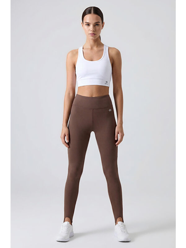 Tommylife Kahverengi Standart Fit Esnek Spor Performans Kadın Topuklu Tayt - 94685