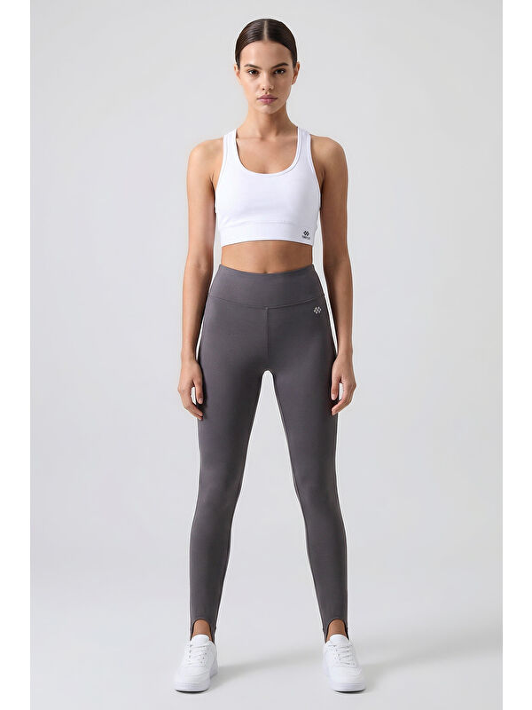 Tommylife Koyu Gri Standart Fit Esnek Spor Performans Kadın Topuklu Tayt - 94685