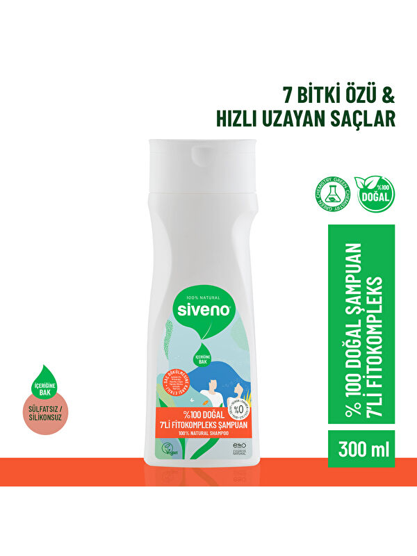 Siveno %100 Doğal Fitokompleks Şampuan 7 Değerli Bitki Yoğun Dökülme Karşıtı Dolgunlaştırıcı 300 ml