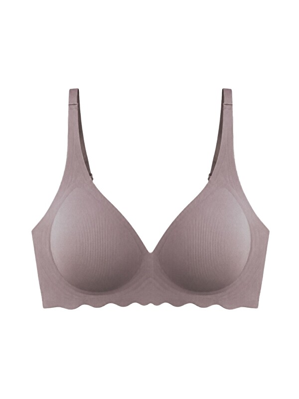 Cottonhill Seamless Bra - Lumera | Kahverengi Lazer Kesim Balensiz Rib Dokulu Dalga Kesim Dikişsiz Kadın Sütyen