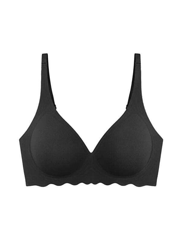 Cottonhill Seamless Bra - Lumera | Siyah Lazer Kesim Balensiz Rib Dokulu Dalga Kesim Dikişsiz Kadın Sütyen