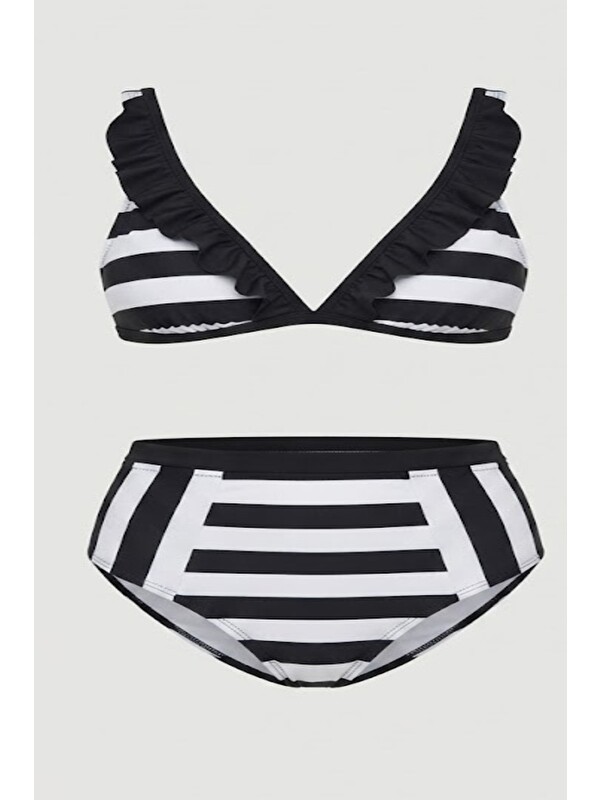 C&City Yüksek Bel Toparlayıcı Bikini Takım 3149 Siyah/Beyaz