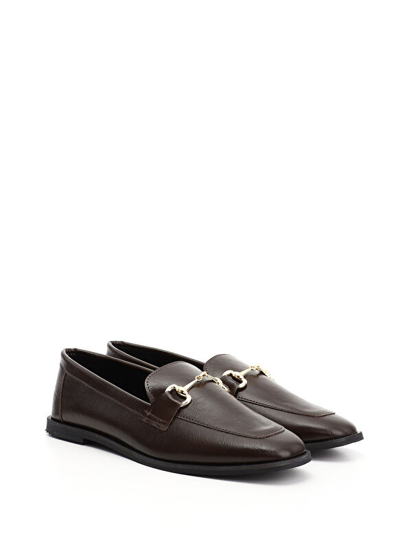 Kadın ÇİKOLATA KAHVE Küt Burunlu Tokalı Babet - Görsel 3