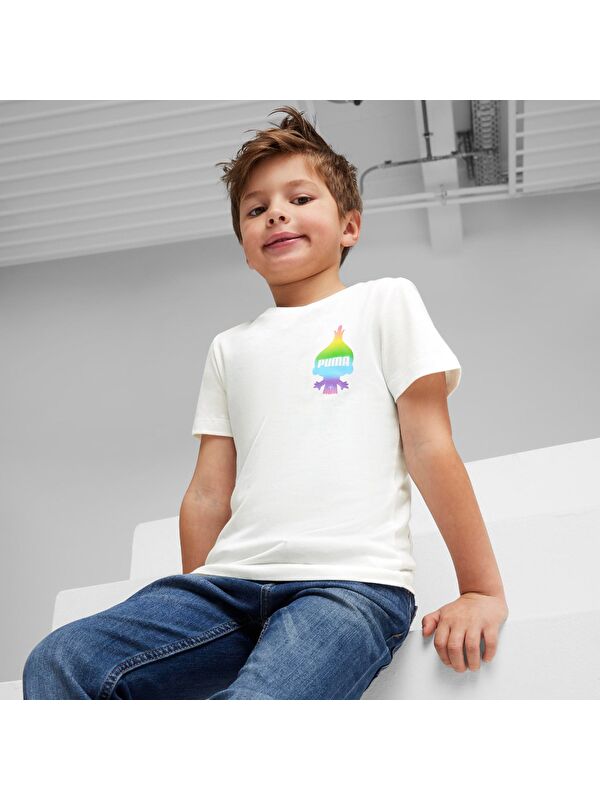 Puma X Trolls Erkek Çocuk Beyaz Yuvarlak Yaka Tişört