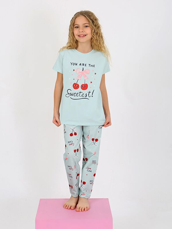 Vitmo Kız Çocuk Kısa Kollu %100 Pamuklu Pijama Takımı Cherry