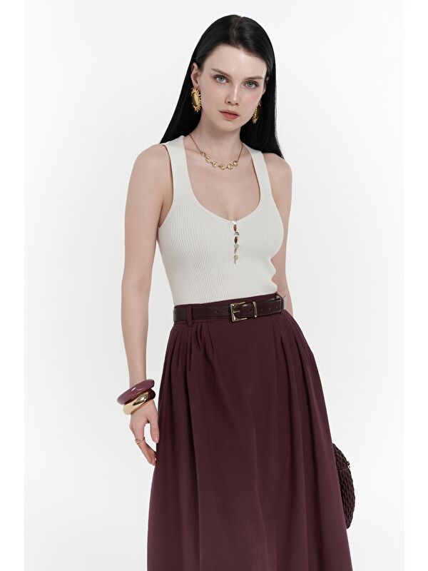 Mai Collection Rhea Köprü Detay Uzun Bordo Etek