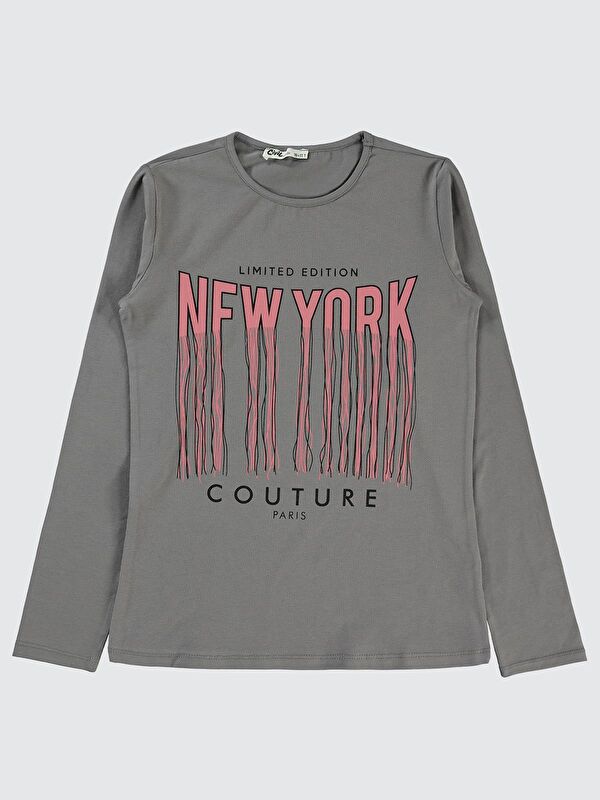 Civil Girls New York Baskılı 10-13 Yaş Sweatshirt - Gri 11-12 Yaş