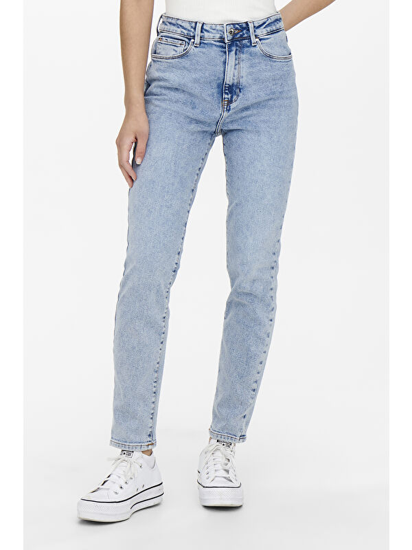 Only Onlemily Streç Pamuklu Mom Fit Yüksek Bel Düz Paça Kadın Jeans 15248715