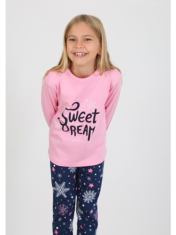 Vitmo Kız Çocuk Uzun Kollu %100 Pamuklu Pijama Takımı Sweet Winter Koyu Pembe