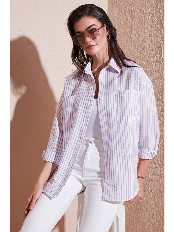 Lela Regular Fit Uzun Kollu Çizgili Gömlek 6772875
