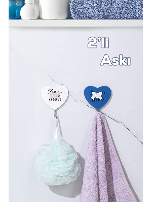 Porsima 088 2 Adet Kalp Desenli Dekoratif Yapışkanlı Banyo Mutfak Elbise Askılığı Havlu Askılığı