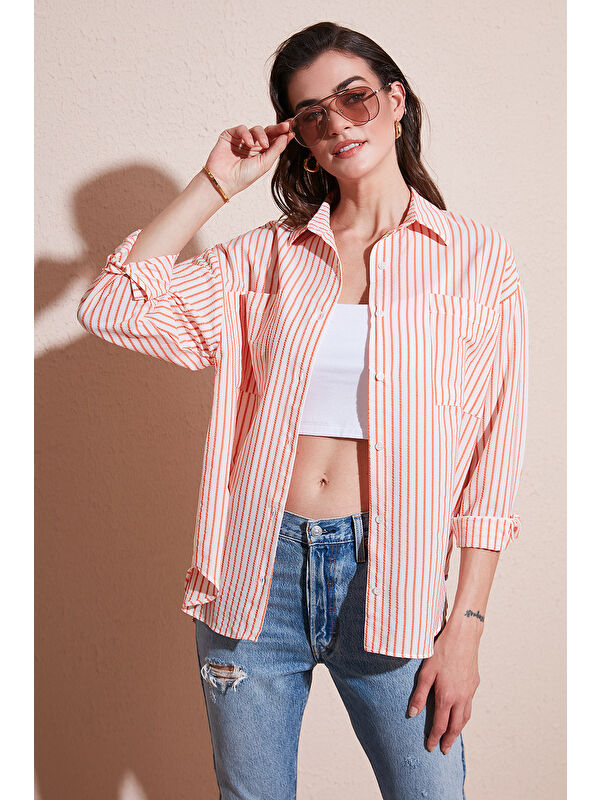 Lela Regular Fit Uzun Kollu Çizgili Gömlek 6772875