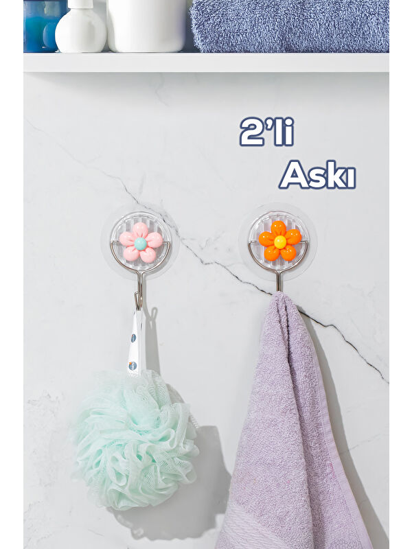 Porsima 084 2 Adet Papatya Desenli Dekoratif Yapışkanlı Banyo Mutfak Elbise Askılığı Havlu Askılığı