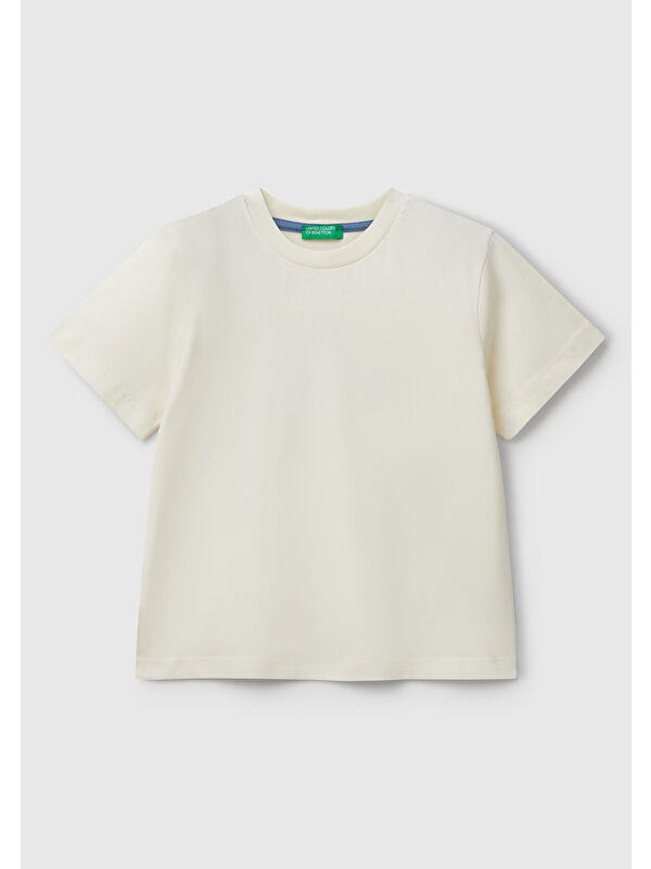United Colors Of Benetton Erkek Çocuk Ekru Fotoğraf Baskılı Bisiklet Yaka Tişört