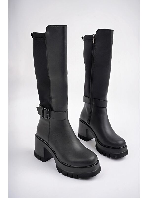 ARONGO Kemer Detaylı Fermuarlı Platform Topuklu Kadın Çizme - Görsel 3