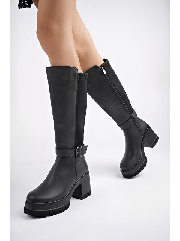 ARONGO Kemer Detaylı Fermuarlı Platform Topuklu Kadın Çizme - Görsel 4