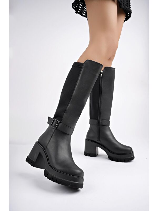 ARONGO Kemer Detaylı Fermuarlı Platform Topuklu Kadın Çizme - Görsel 5