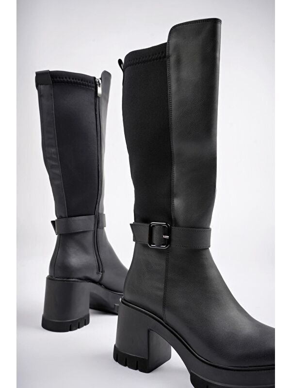 ARONGO Kemer Detaylı Fermuarlı Platform Topuklu Kadın Çizme - Görsel 7