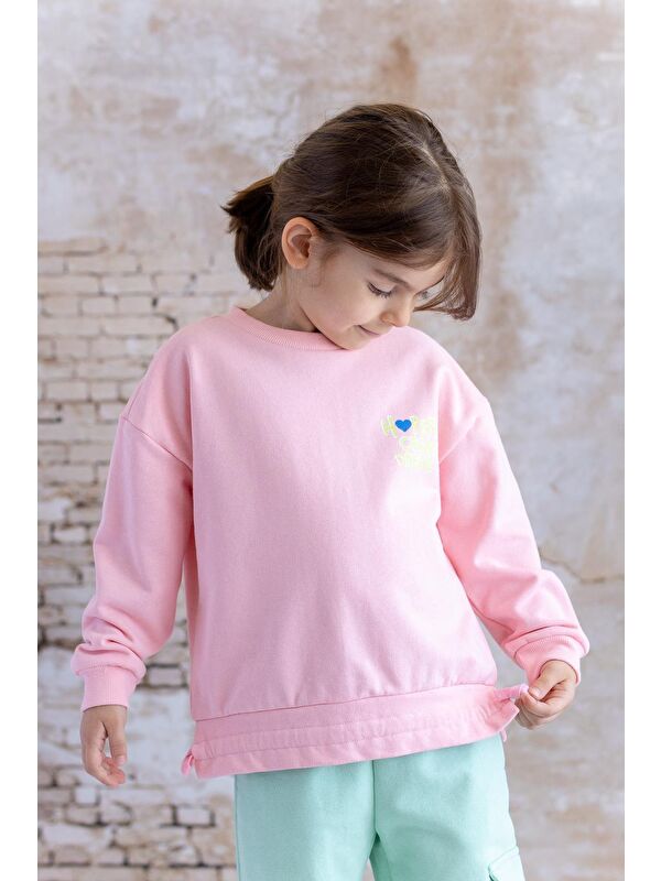 ZEYLAND Kız Çocuk Ön Arka Kalp Baskılı Sweatshirt - Pembe