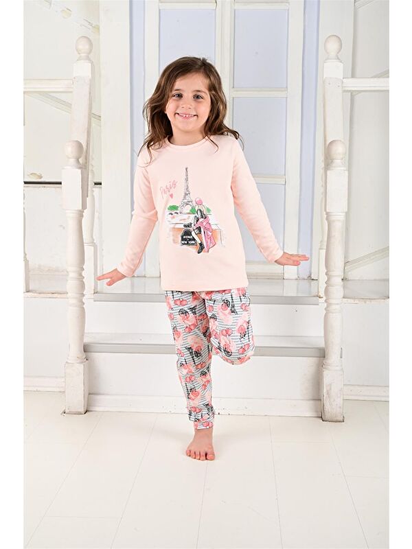 Vitmo Kız Çocuk Uzun Kollu Pijama Takımı Paris Girl Somon