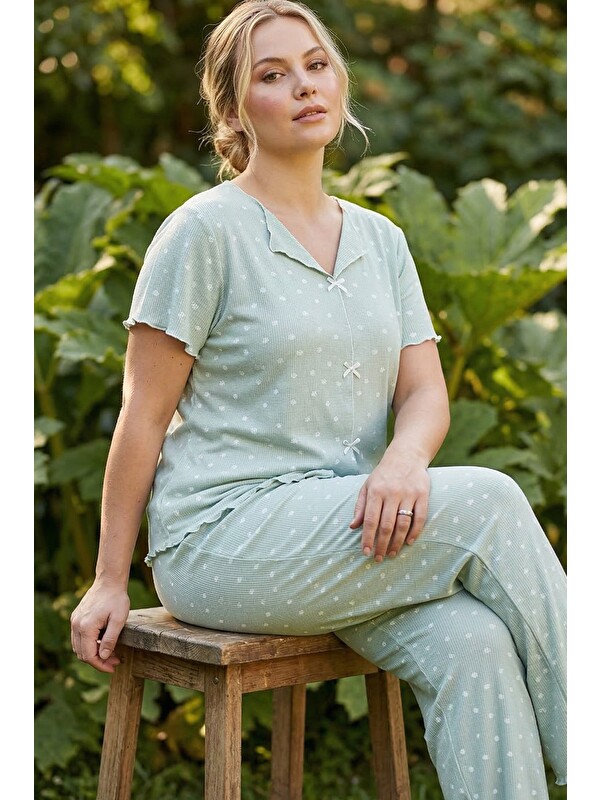 Siyah İnci Beden Fitilli Kaşkorse Örme Pijama Takım26120851