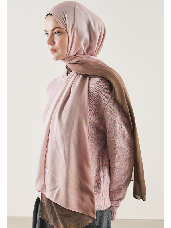 Fresh Scarfs Degrade Desen Rami Şal Kahve-Pudra