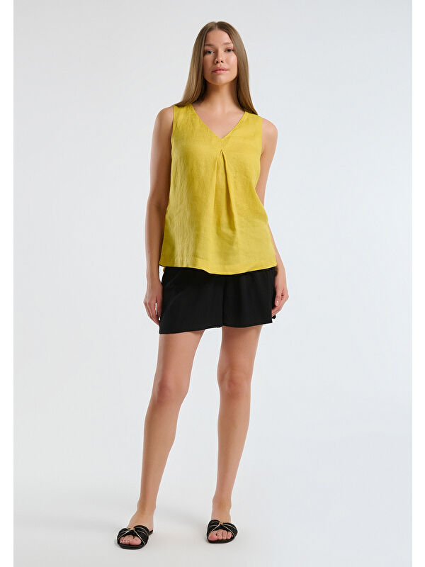 United Colors Of Benetton Kadın Siyah %100 Viskoz Beli Kalın Lastikli Wide Leg Şort