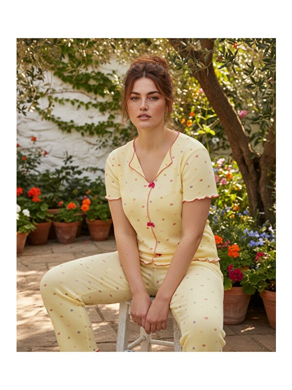 Siyah İnci Beden Fitilli Kaşkorse Örme Pijama Takım26120851